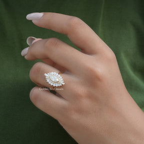 Marquise Cut Halo Lab Diamond Ballerina Ring