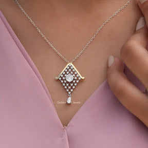 [Portuguese Cut Moissanite Geometric Statement Pendant]-[Golden Bird Jewels]