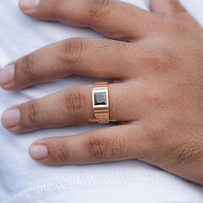 Princess Cut Black Gemstone Solitaire Men's Ring