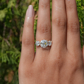 Square Old Mine Cushion Diamond Three Stone Ring