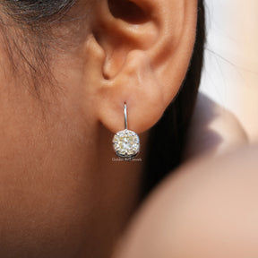 [White Gold Cushion Cut Moissanite Earrings]-[Golden Bird Jewels]