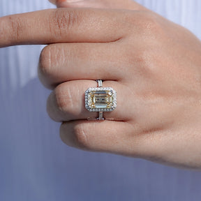 Old Mine Emerald Moissanite Halo Accent Ring