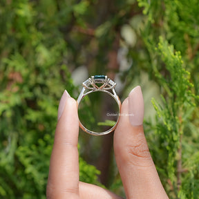 Back view of Moissanite Emerald Cut 3 Stone Ring