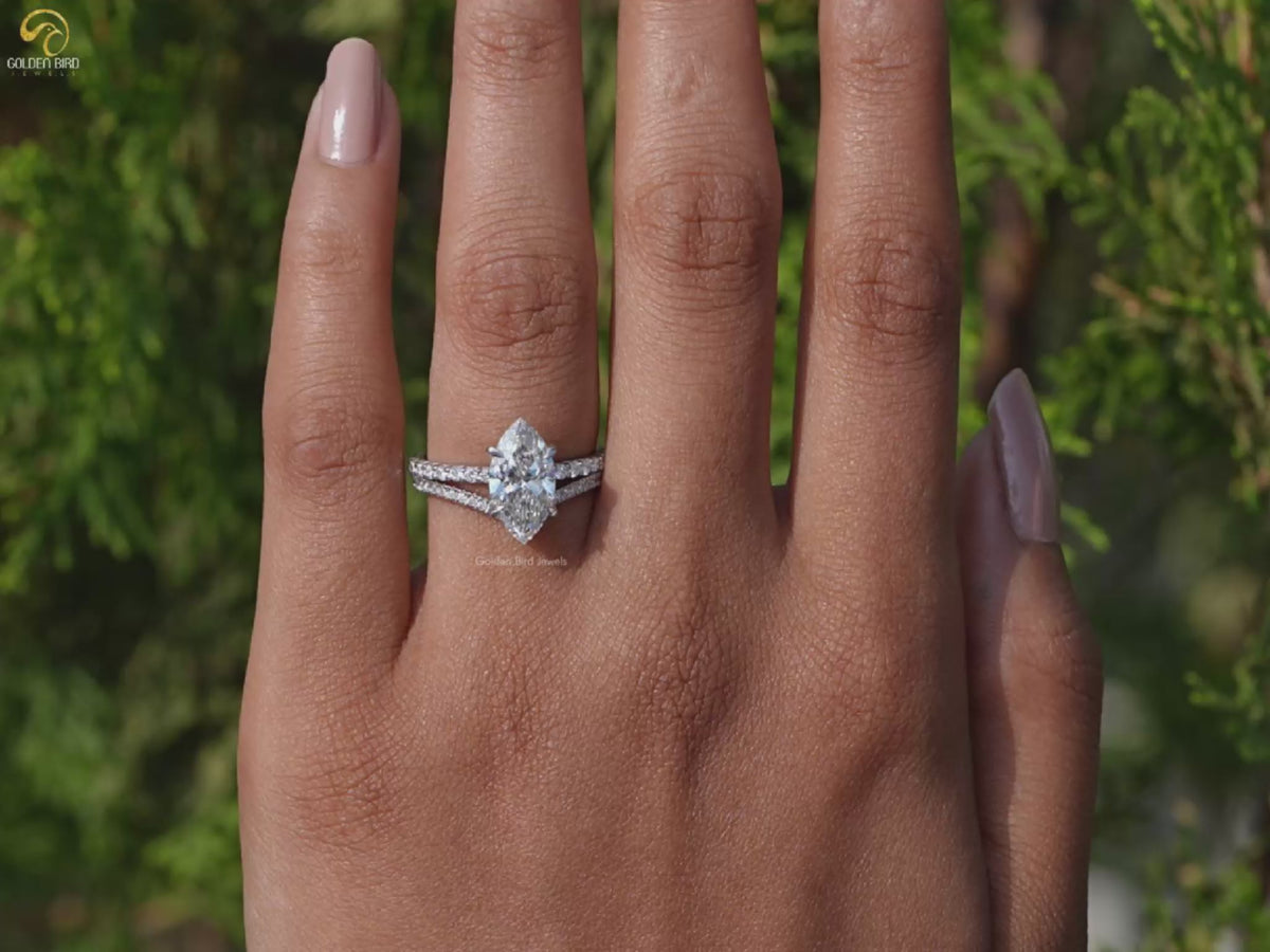 Marquise Cut Lab Diamond Bridal Ring Set