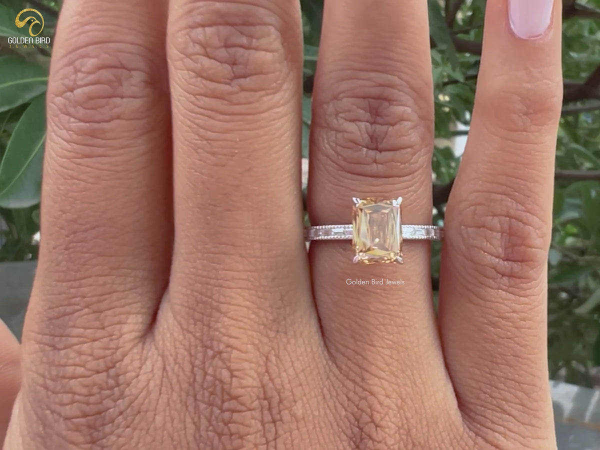Criss Cut Moissanite Accent Stone Wedding Ring