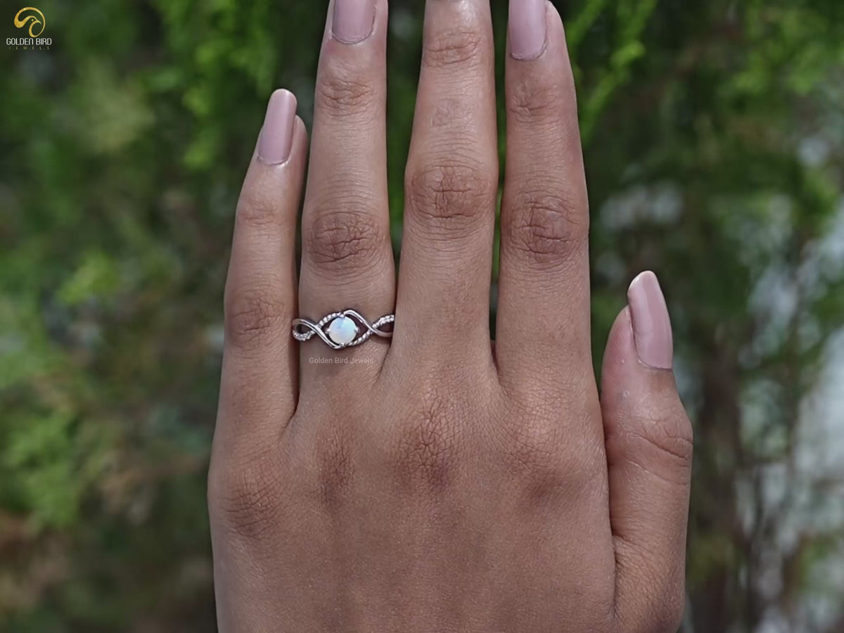 Opal Round Gemstone Infinity Style Accent Ring