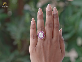 Crushed Ice Oval Moissanite Halo Engagement Ring