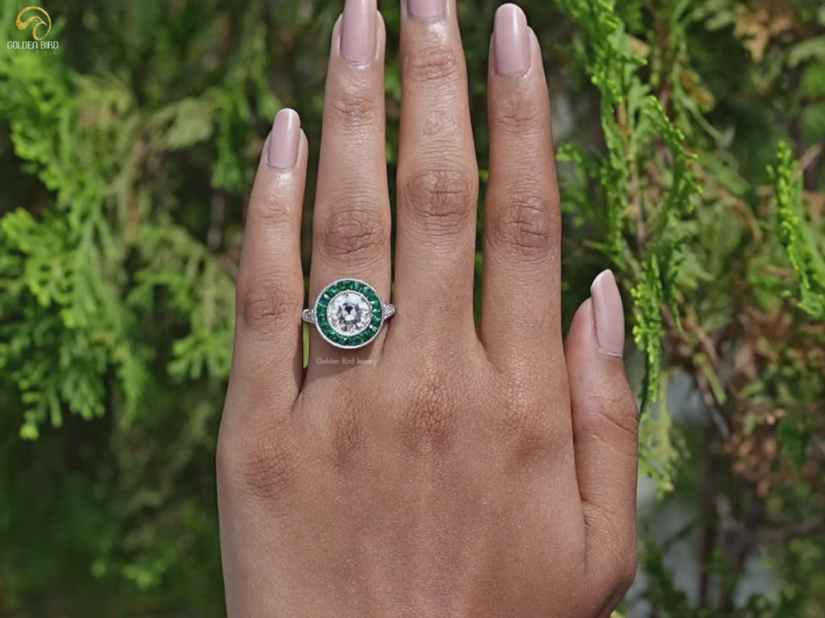 Old European Cut Round Moissanite Halo Ring
