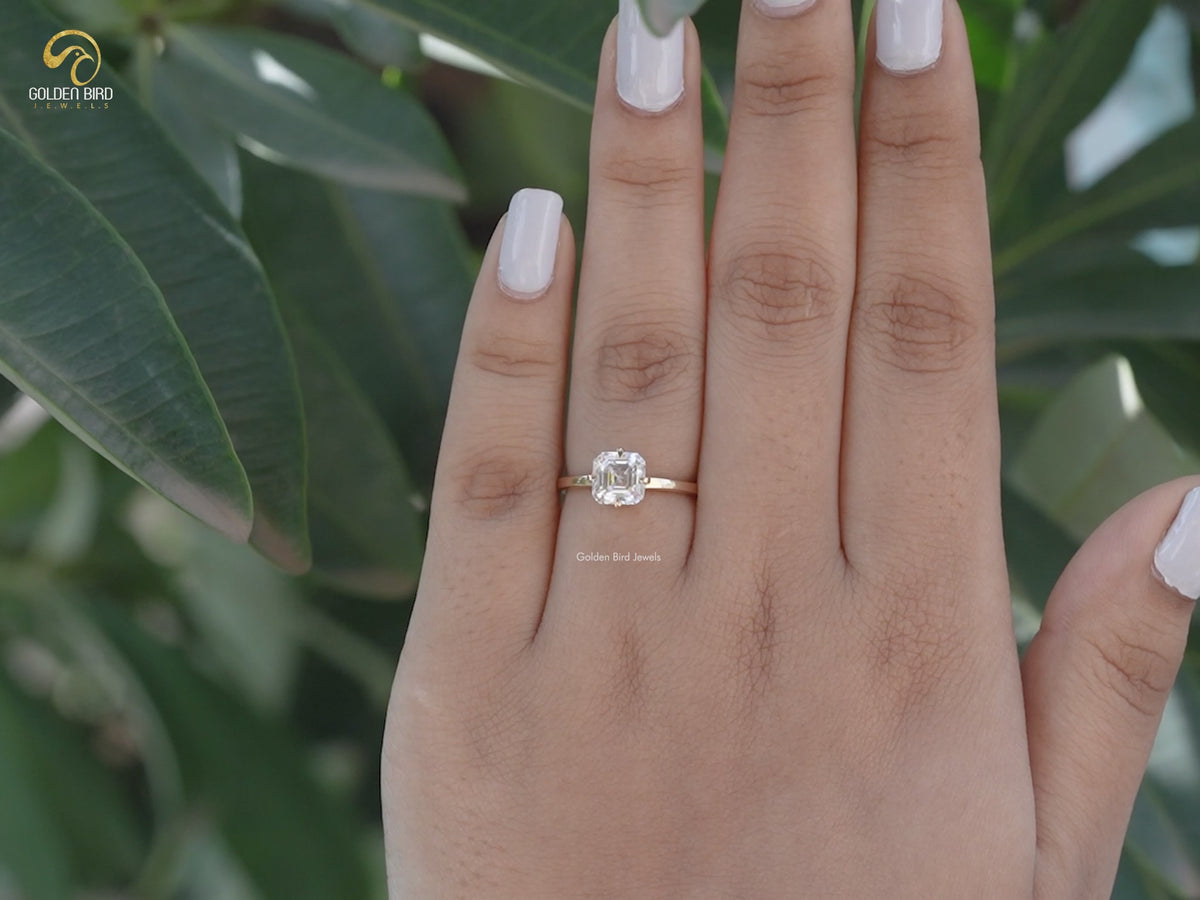 Colorless Asscher Cut Moissanite Engagement Ring