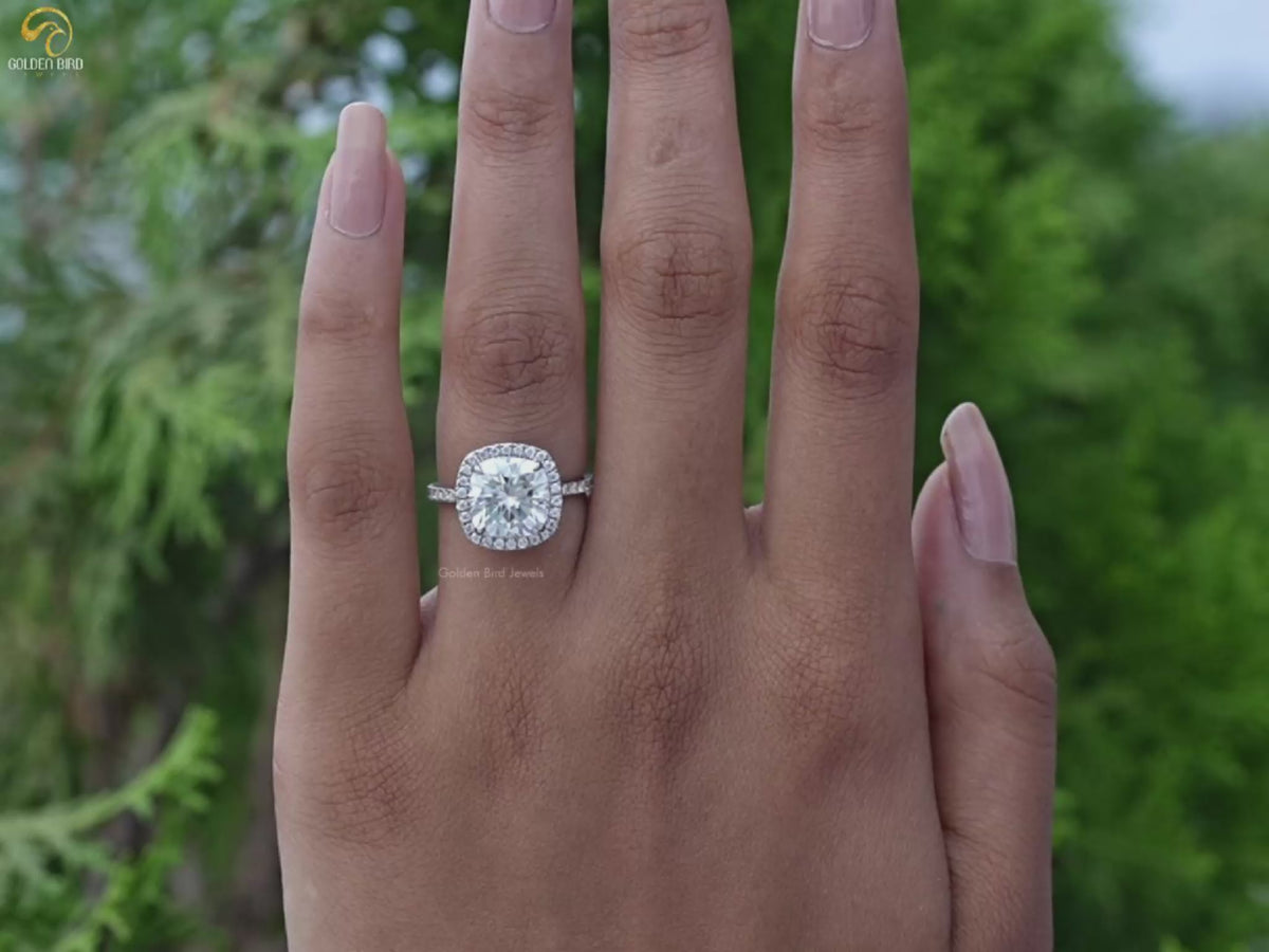 Cushion Cut Lab Diamond Halo Engagement Ring
