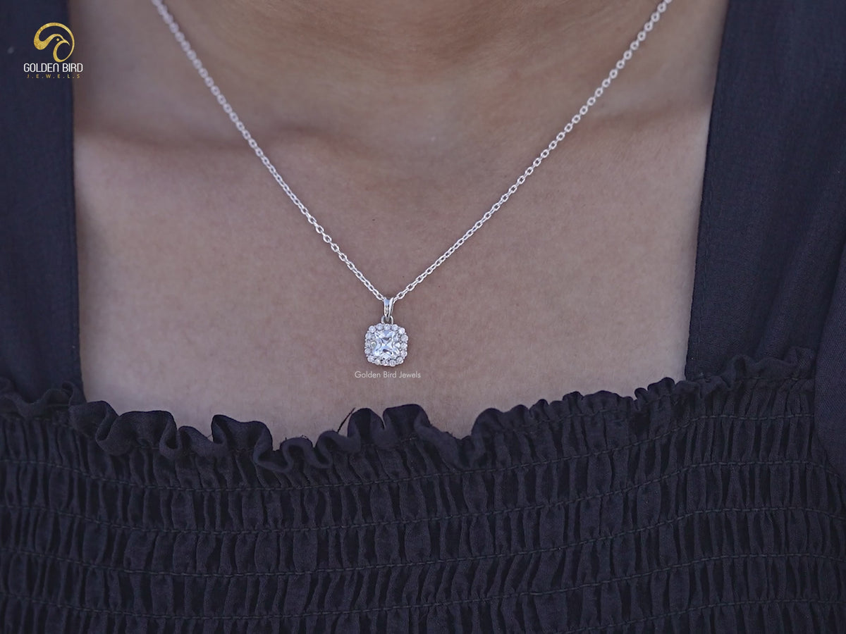 Square Old Mine Cushion Lab Diamond Halo Pendant