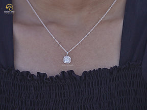 Square Old Mine Cushion Lab Diamond Halo Pendant