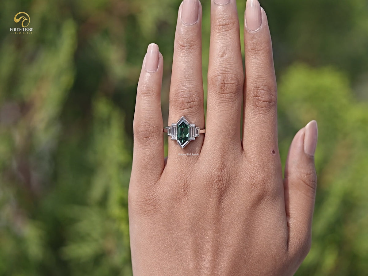 Elongated Hexagon Cut Moissanite Five Stone Ring