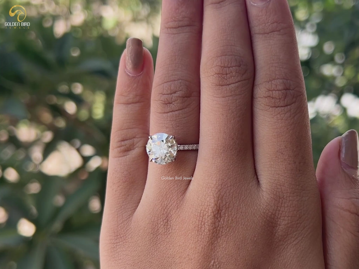 Old European Round Cut Moissanite Hidden Halo Ring