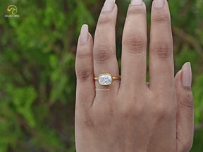 East West Cushion Cut Lab Diamond Bezel Set Ring