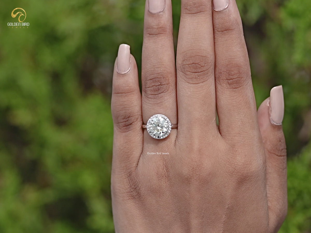 Old European Round Moissanite Halo Bridge Accent Ring