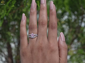 Tourmaline Pink Pear Gemstone Bridal Ring Set