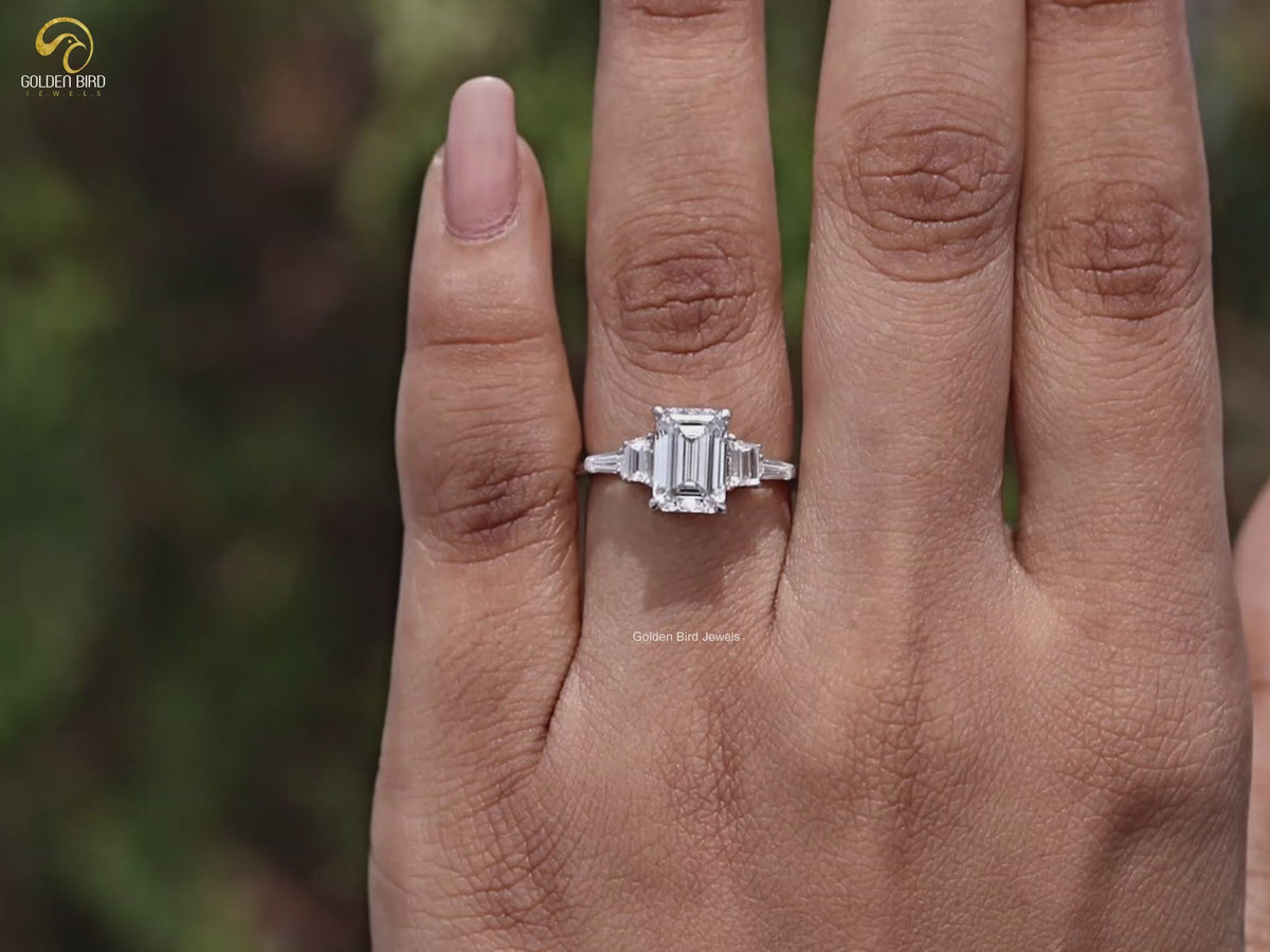 Emerald And Tapered Baguette Lab Diamond Ring