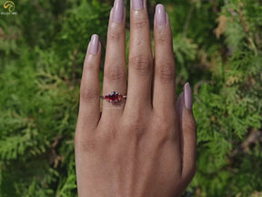Red Ruby Hexagon Cut Gemstone 5 Stone Ring
