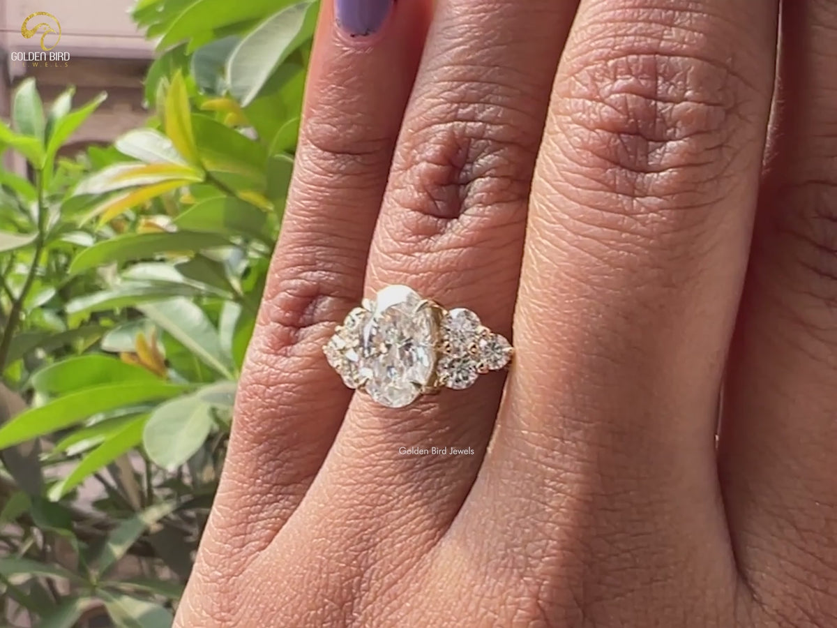 Crushed Ice Oval Moissanite Cluster Engagement Ring