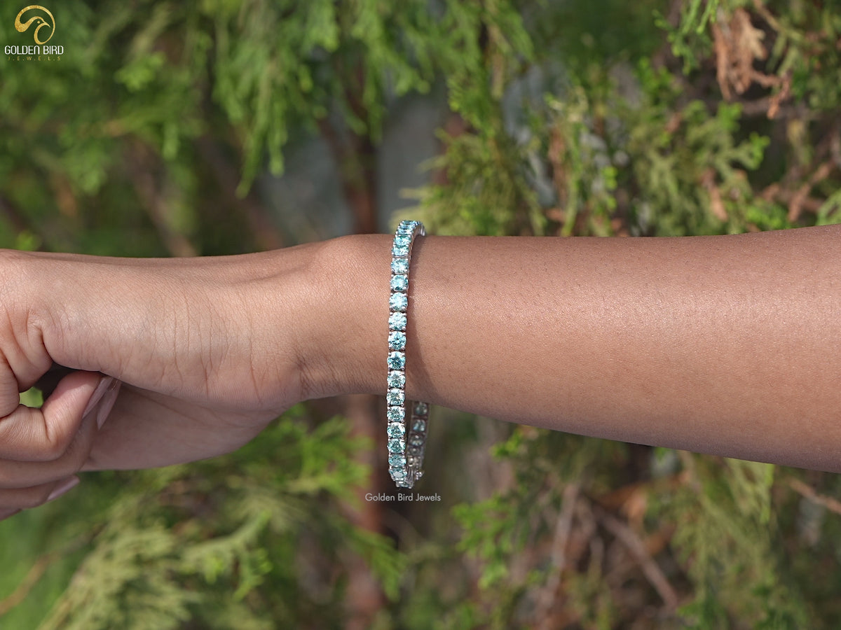 Blue Round Cut Moissanite Tennis Bracelet