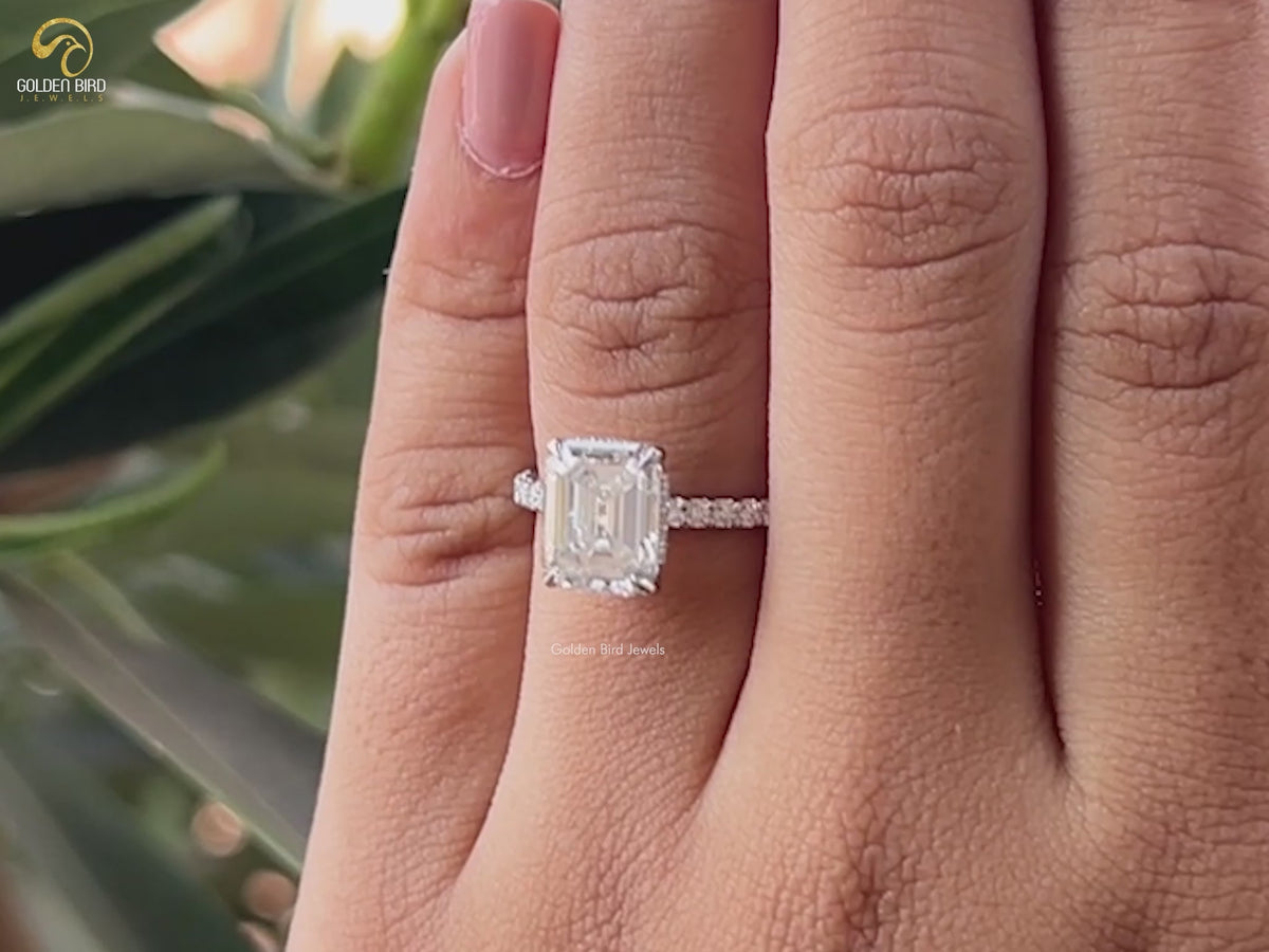 Emerald Cut Hidden Halo Moissanite Ring