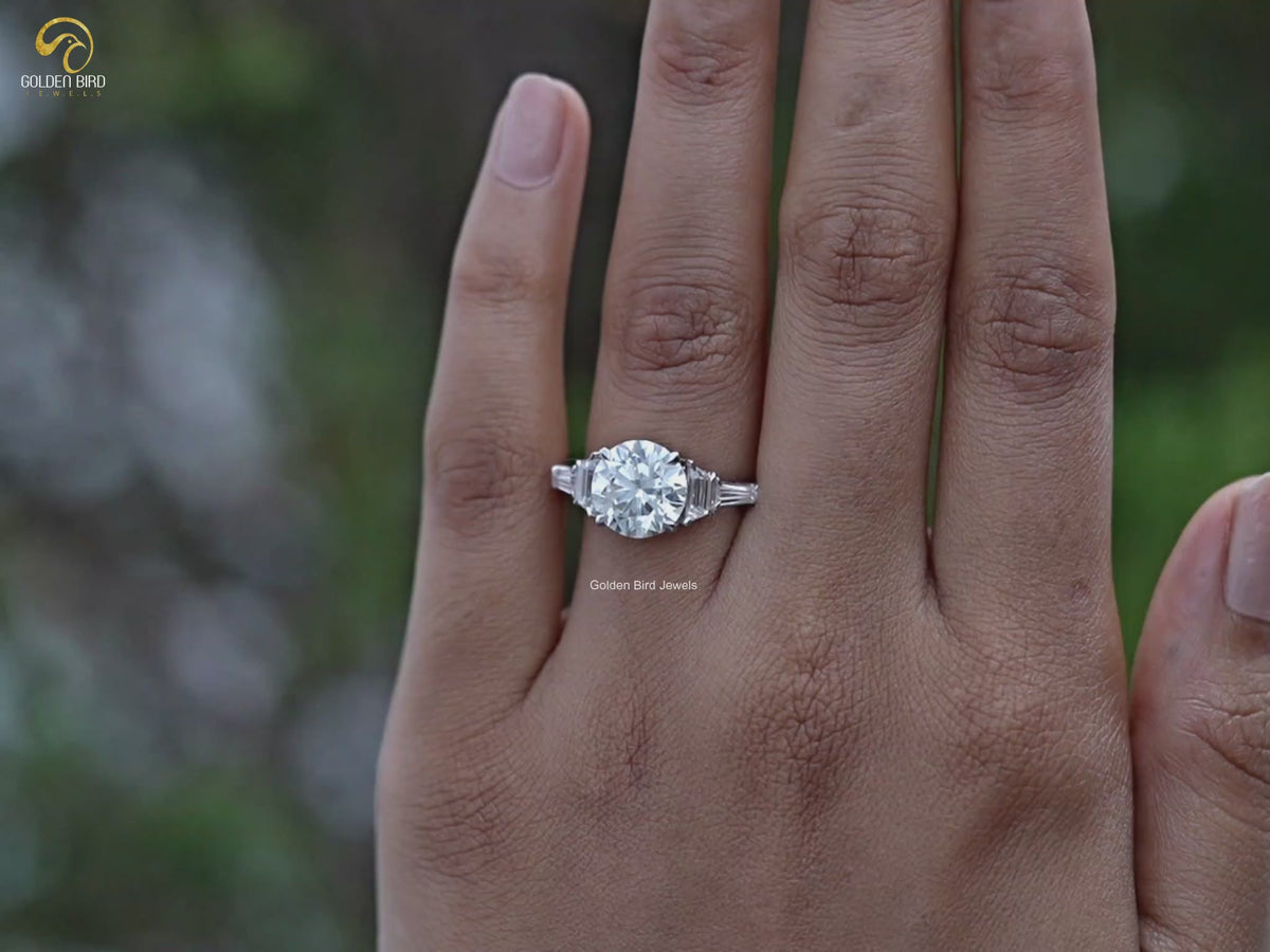 Round And Step Cut Trapezoid Lab Diamond Ring