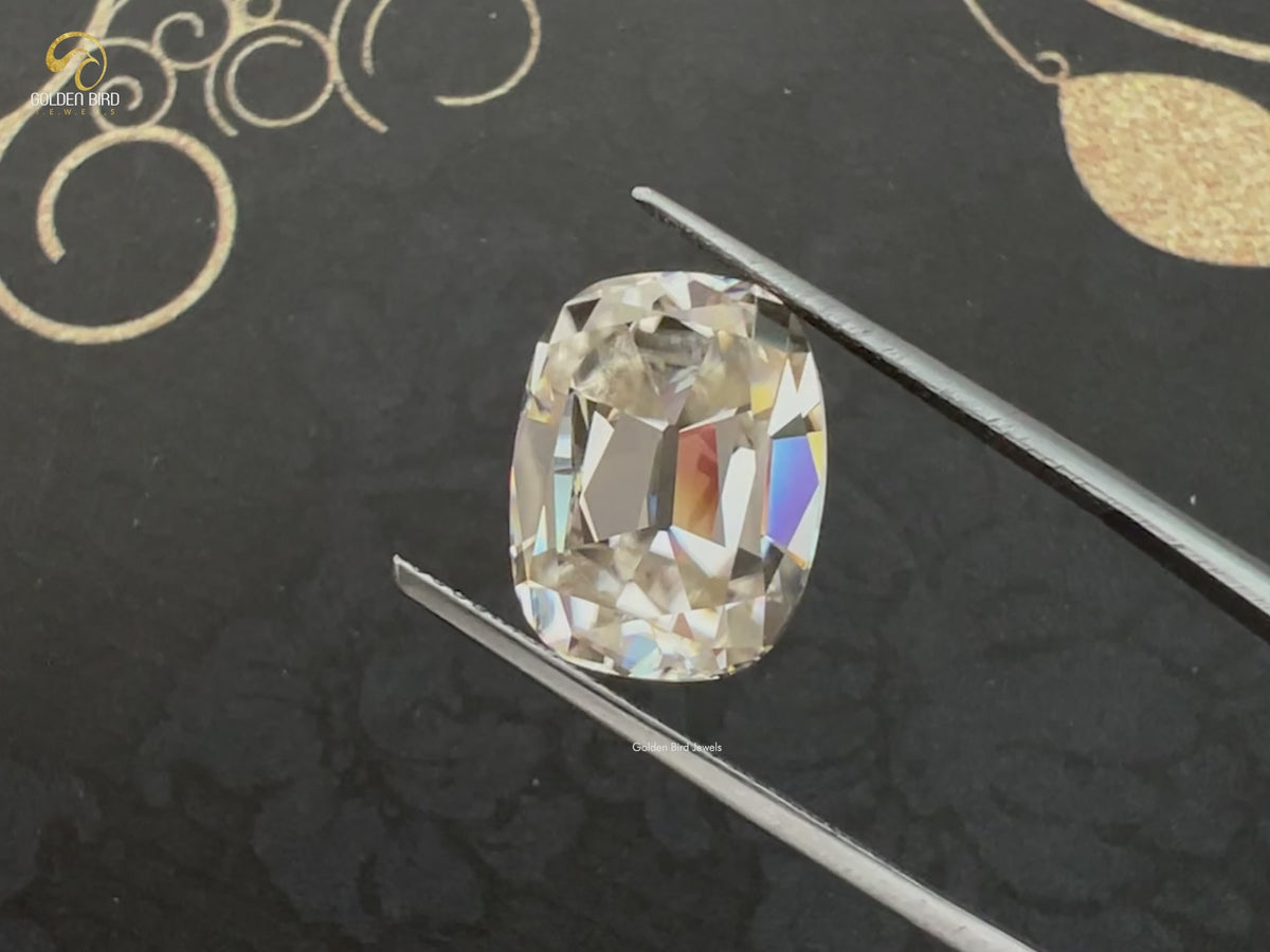 Off White Old Mine Cushion Cut Loose Moissanite