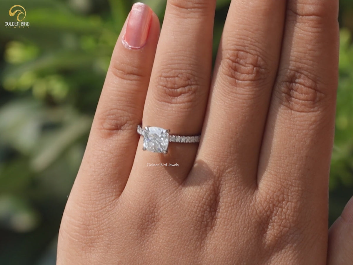 Cushion Cut Solitaire Accent Stone Engagement Ring