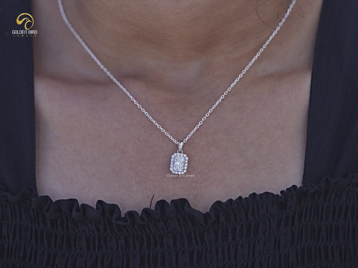 Radiant Cut Lab Diamond Halo Pendant