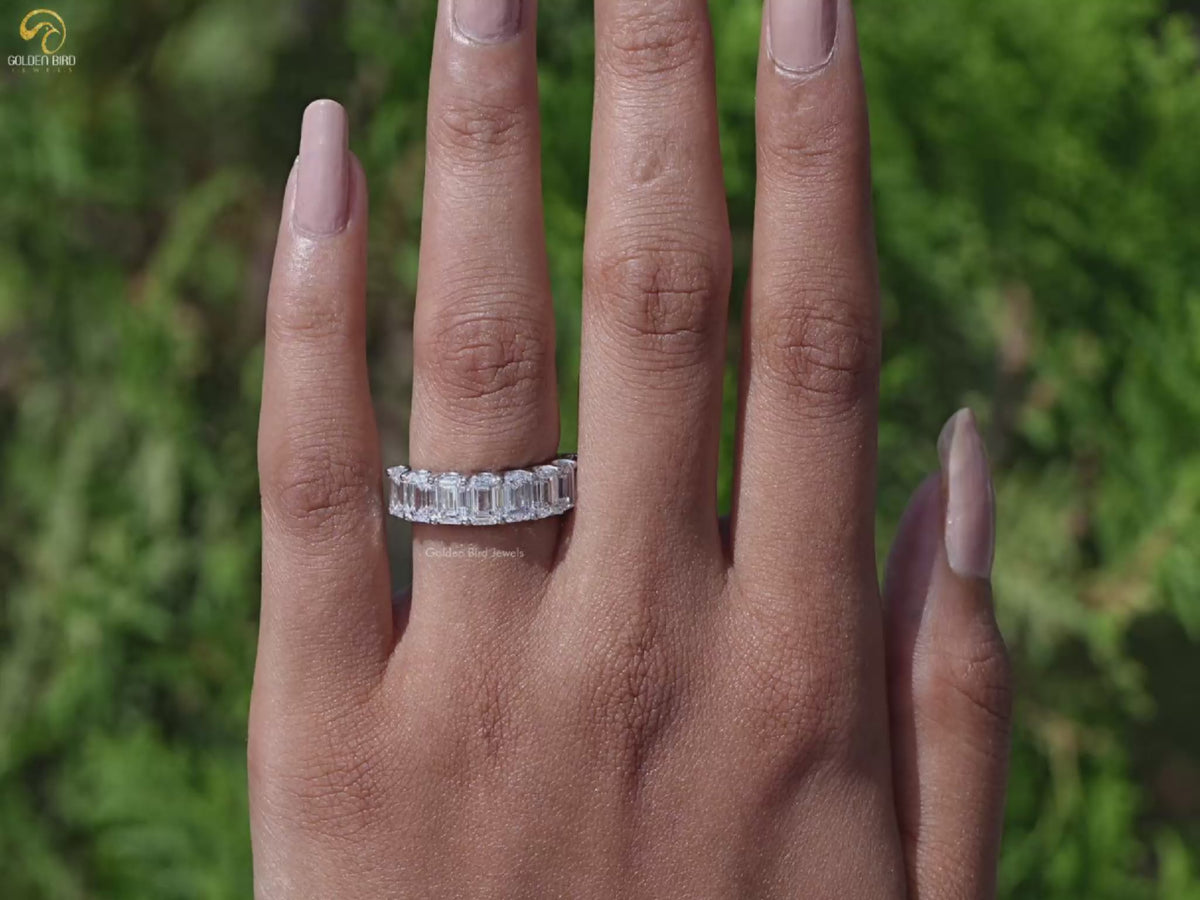 Emerald Cut Lab Diamond Half Eternity Band