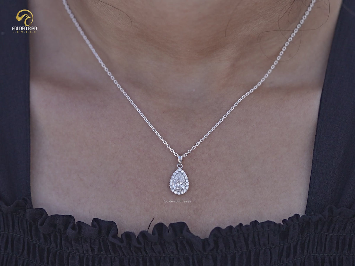 Pear Cut Lab Grown Diamond Halo Pendant