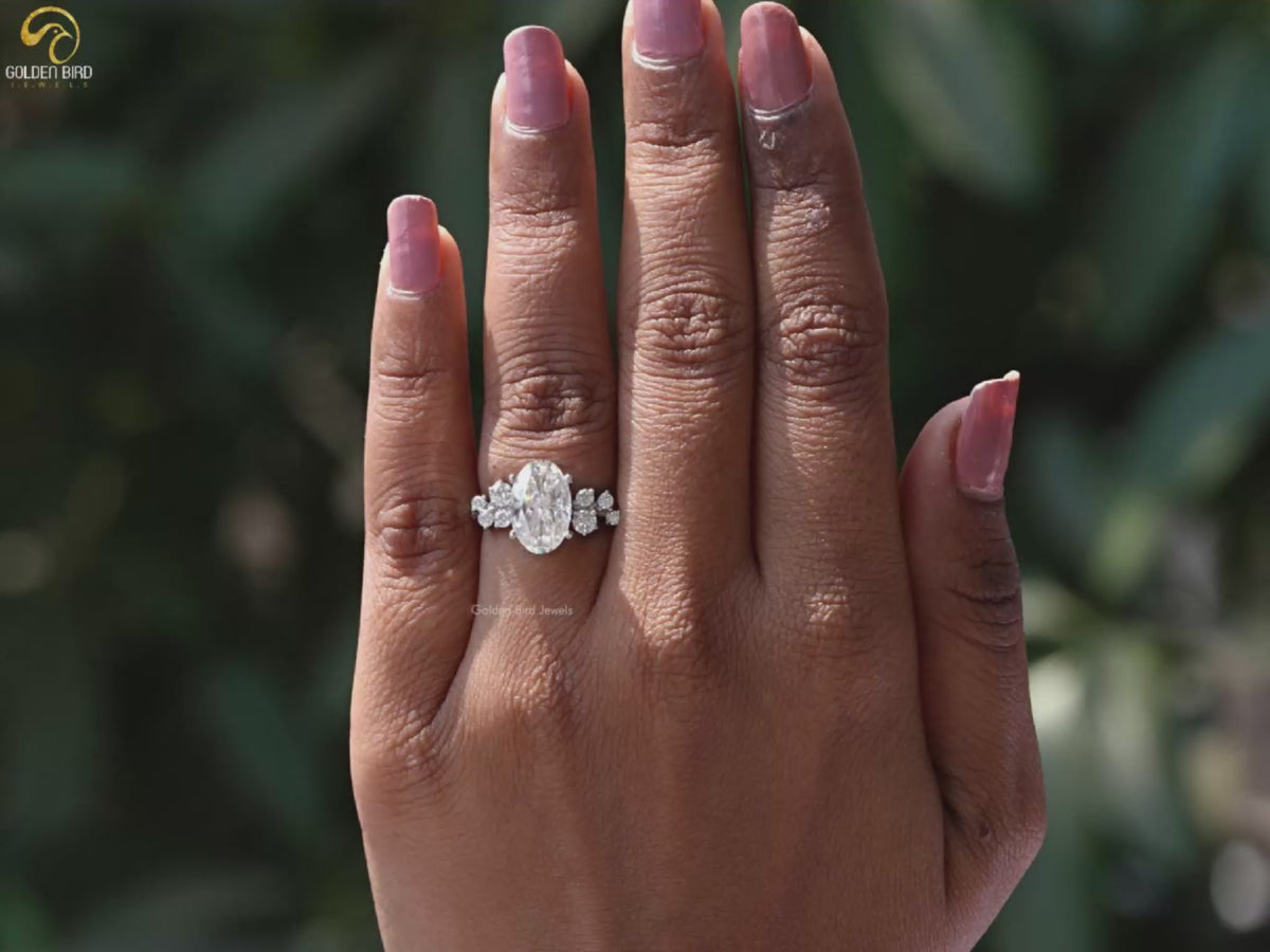 Oval Cut Moissanite Cluster Engagement Ring