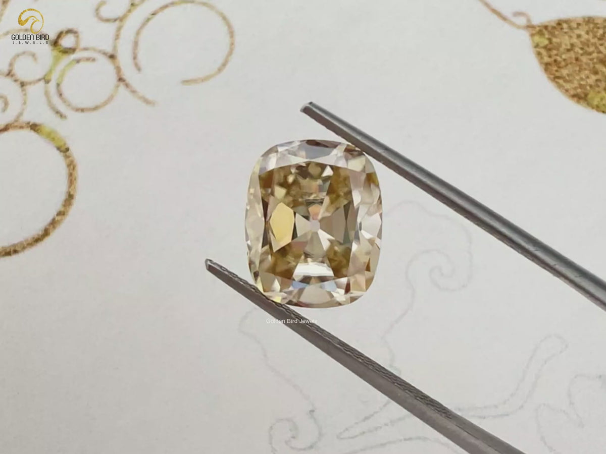 Old Mine Cut Yellow Cushion Loose Moissanite