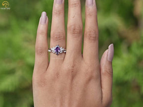 Purple Amethyst Pear Gemstone Ring Set