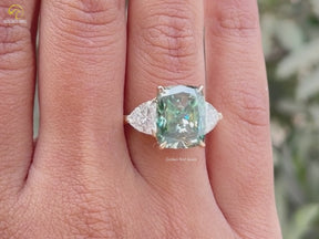 Cushion And Trillion Cut Three Stone Engagement Ring