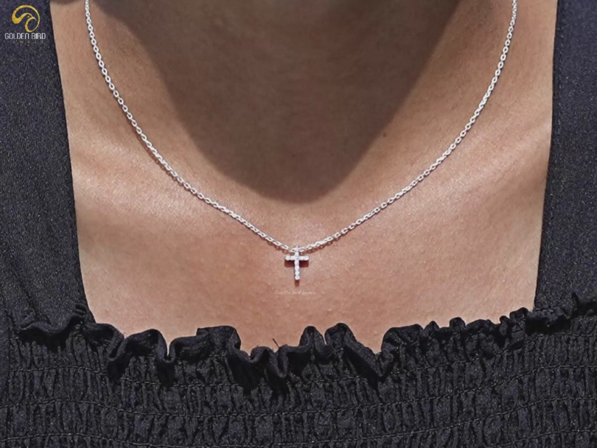 Lab Diamond Round Cut Cross Pendant