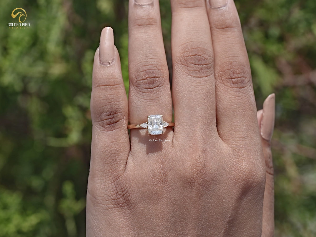Radiant Cut Moissanite Three Stone Engagement Ring