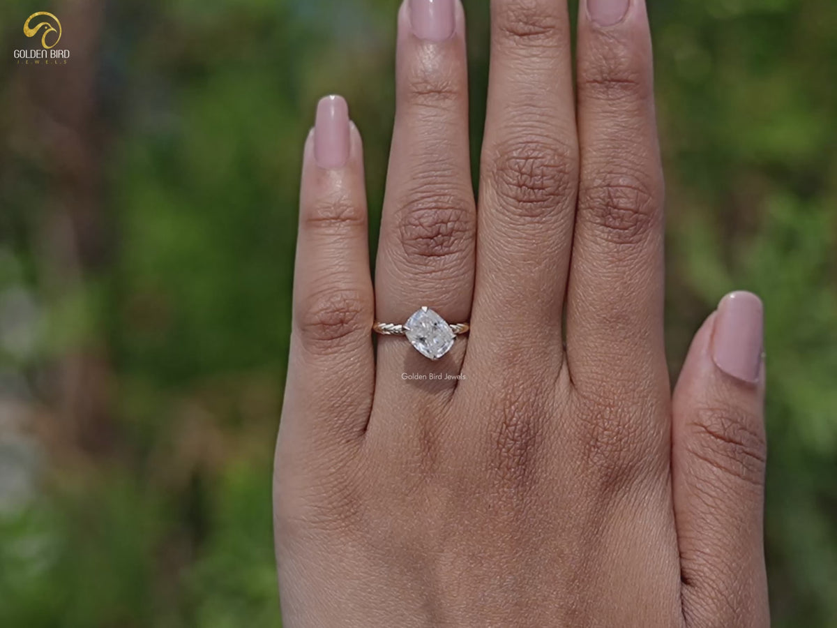 Elongated Cushion Cut Moissanite Solitaire Ring