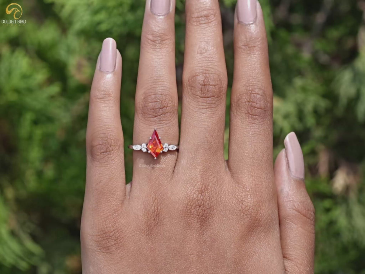 Sunstone Orange Kite Gemstone Accent Set Ring