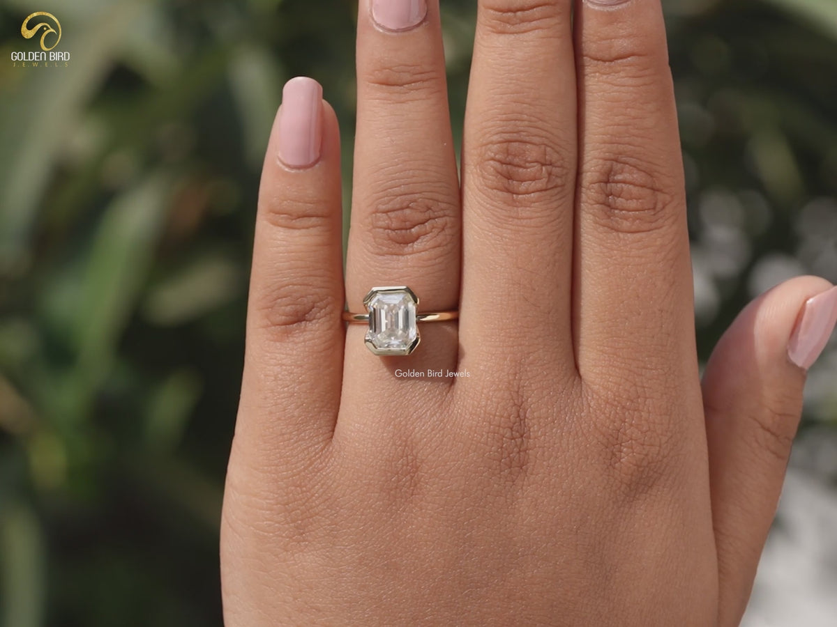 Bezel Set Emerald Cut Moissanite Engagement Ring