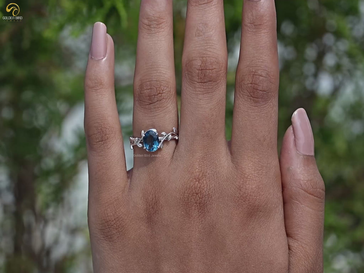Sapphire Blue Oval Cut Gemstone Engagement Ring