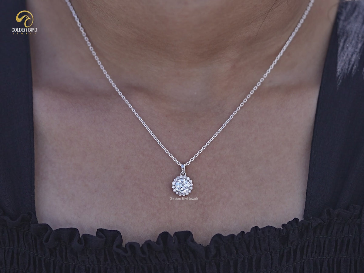 Round Cut Lab Diamond Halo Pendant