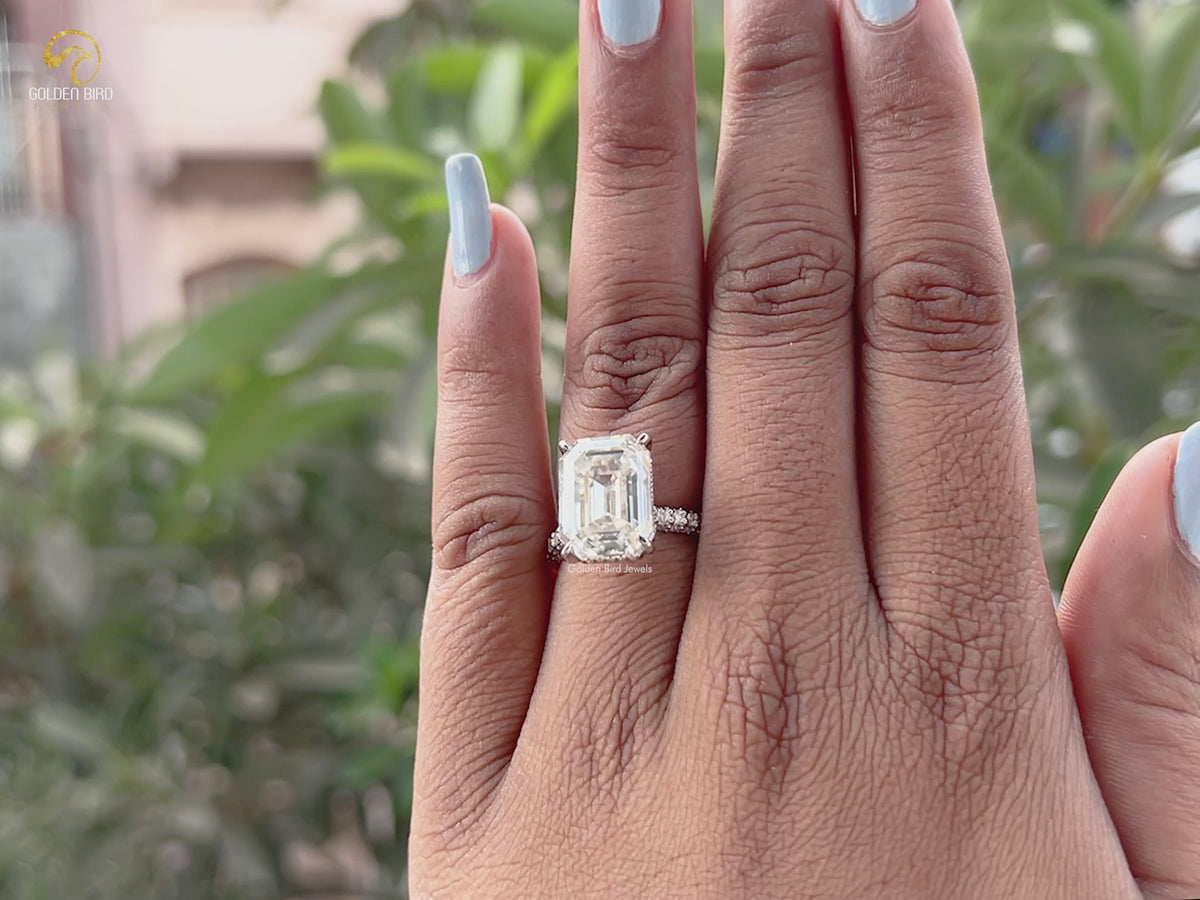 Emerald Cut Moissanite Engagement White Gold Ring