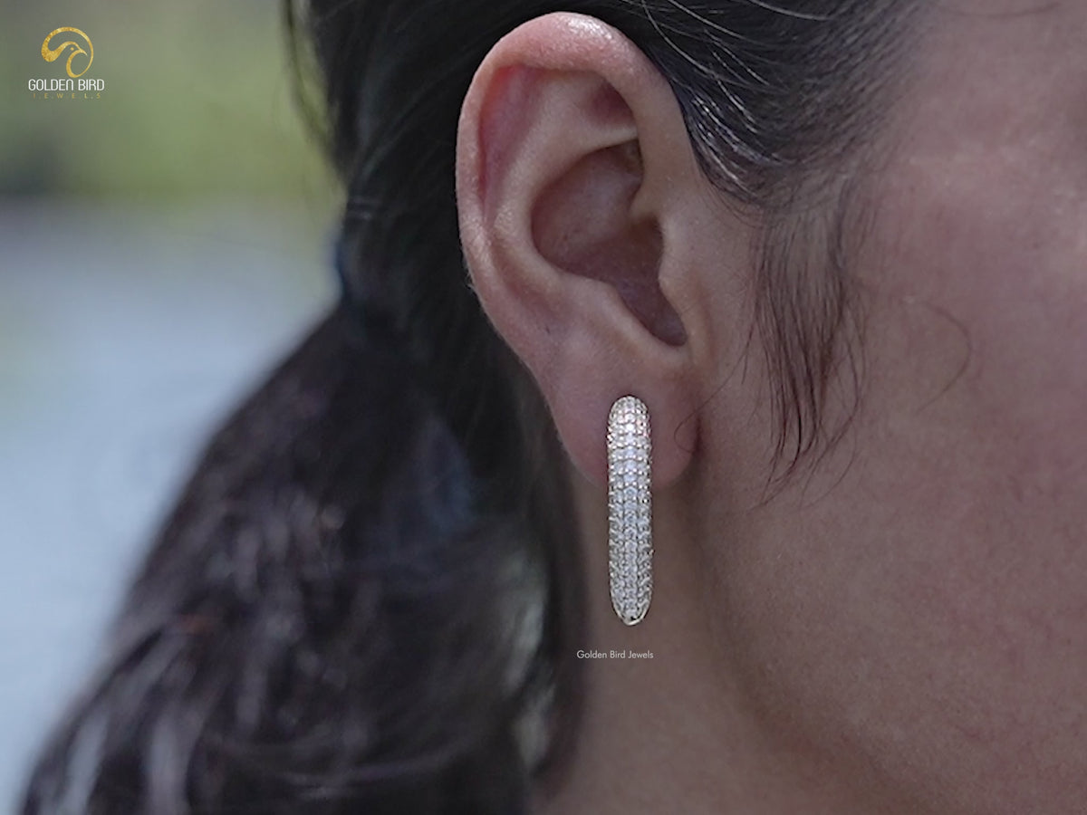 Round Cut Lab Diamond Pave Set Hoop Earrings