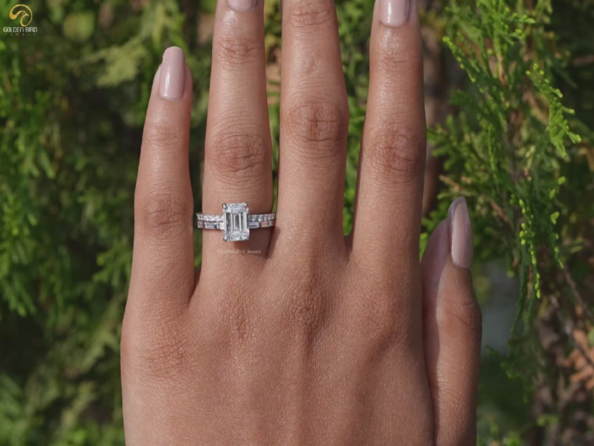 Lab Grown Diamond Emerald Cut Bridal Ring
