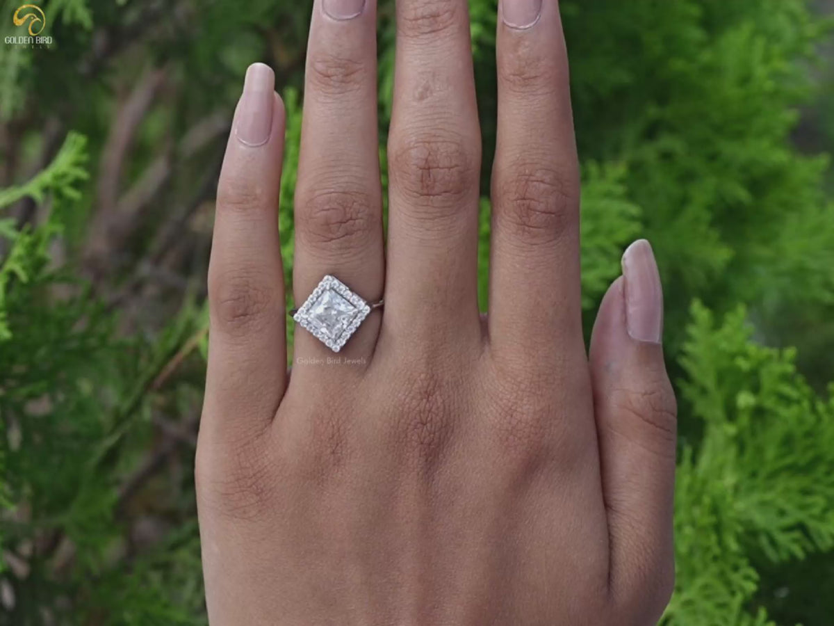 Princess Cut Lab Diamond Halo Engagement Ring
