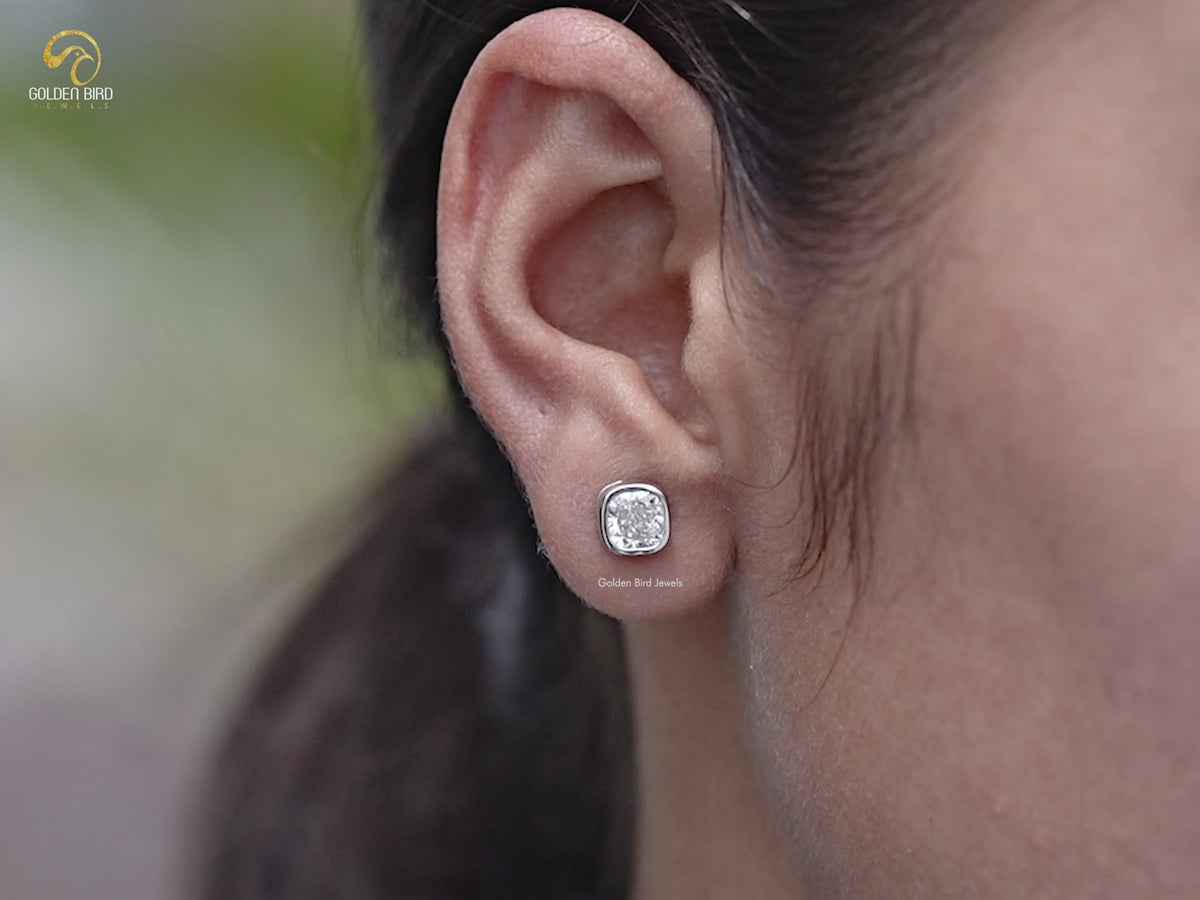 Cushion Cut Lab Diamond Bezel Set Stud Earrings