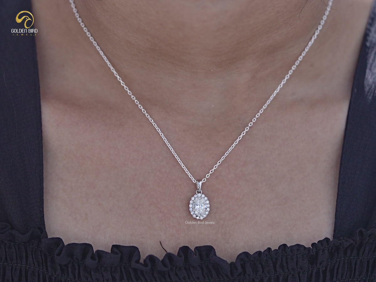 Oval Lab Diamond Halo Pendant