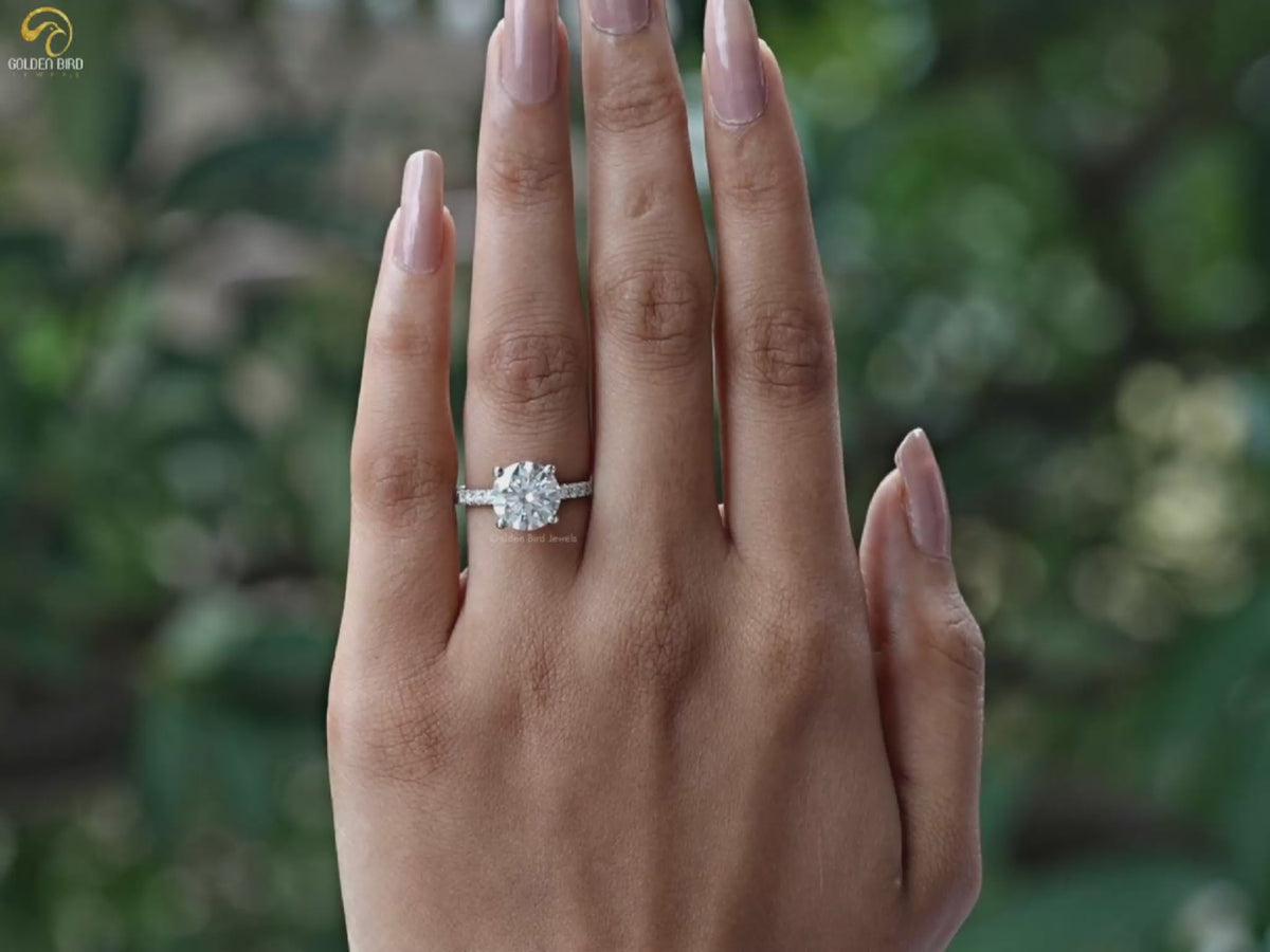 Moissanite Round Solitaire Ring With Accent Stones